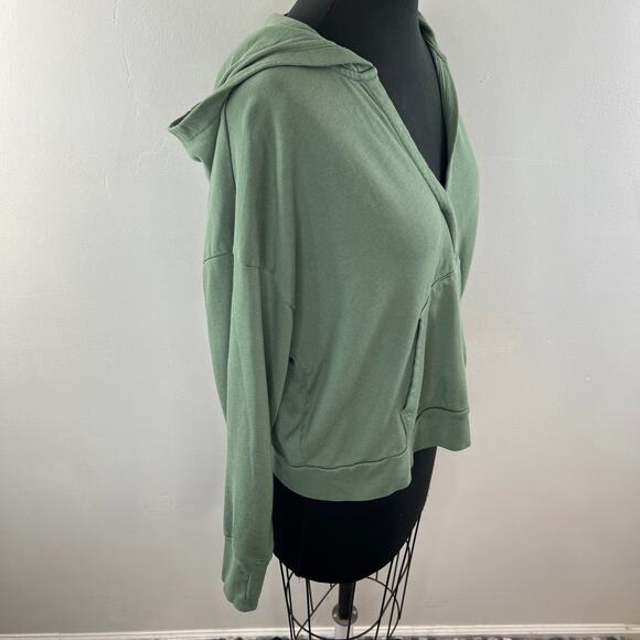 Sweaty Betty Green Hoodie V-Neck Long Sleeve Fleece Pullover Size L Large - Picture 5 of 10